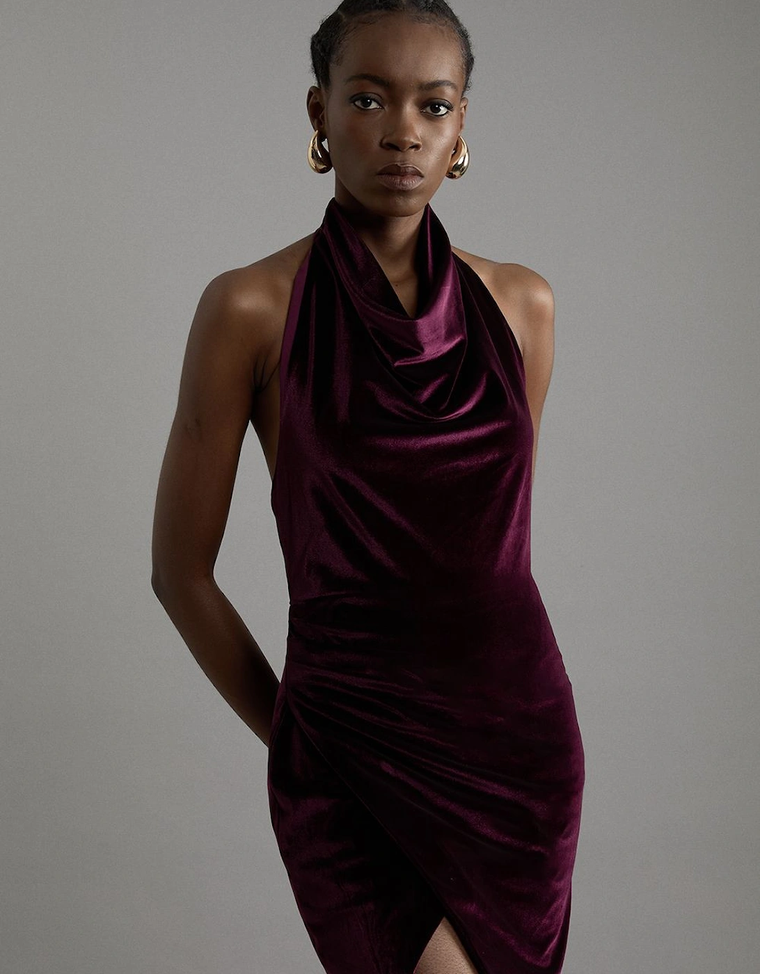 Stretch Velvet Halter Neck Mini Dress, 2 of 1