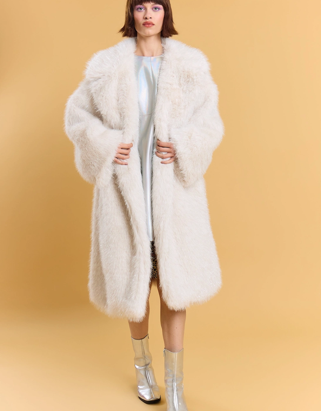 White Bamboo Metallic Faux Fur Maxi Coat, 5 of 4