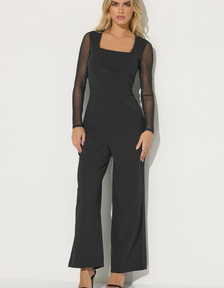Petite Mesh Wide Leg Jumpsuit