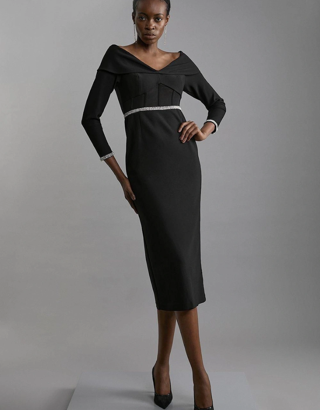 Figure Form Diamante Trim And Power Mesh Midi Dress, 2 of 1