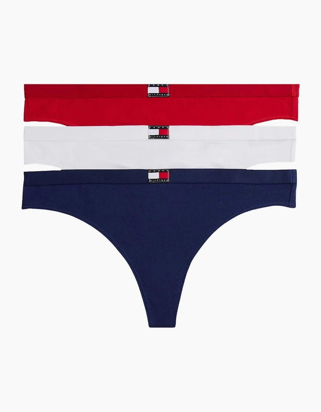 Tommy Hilfiger Women's 3-Pack Heritage Badge Thongs, Red/White/Navy - Size: 16