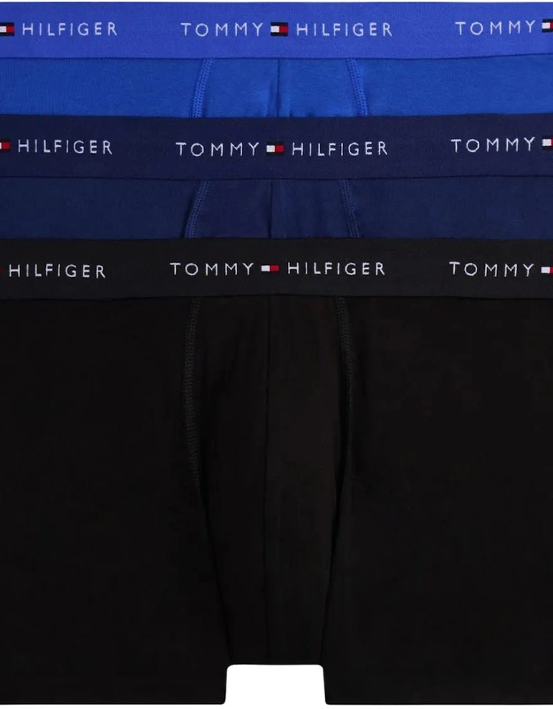Tommy Hilfiger Men's Black 3-Pack Signature Cotton Boxer Trunks, Blue/Navy/  35/34/32 L