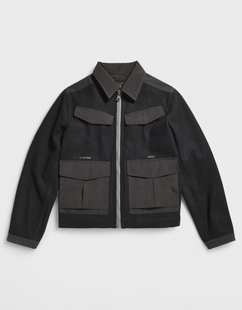 Raw Short Wool Jacket Black