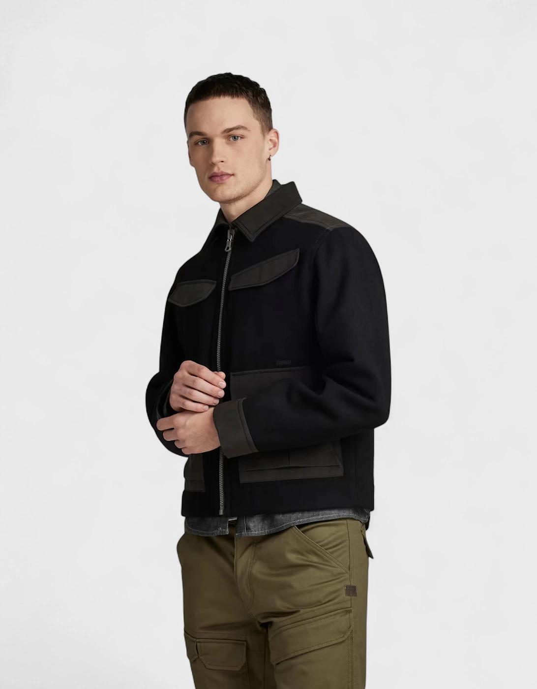 Raw Short Wool Jacket Black