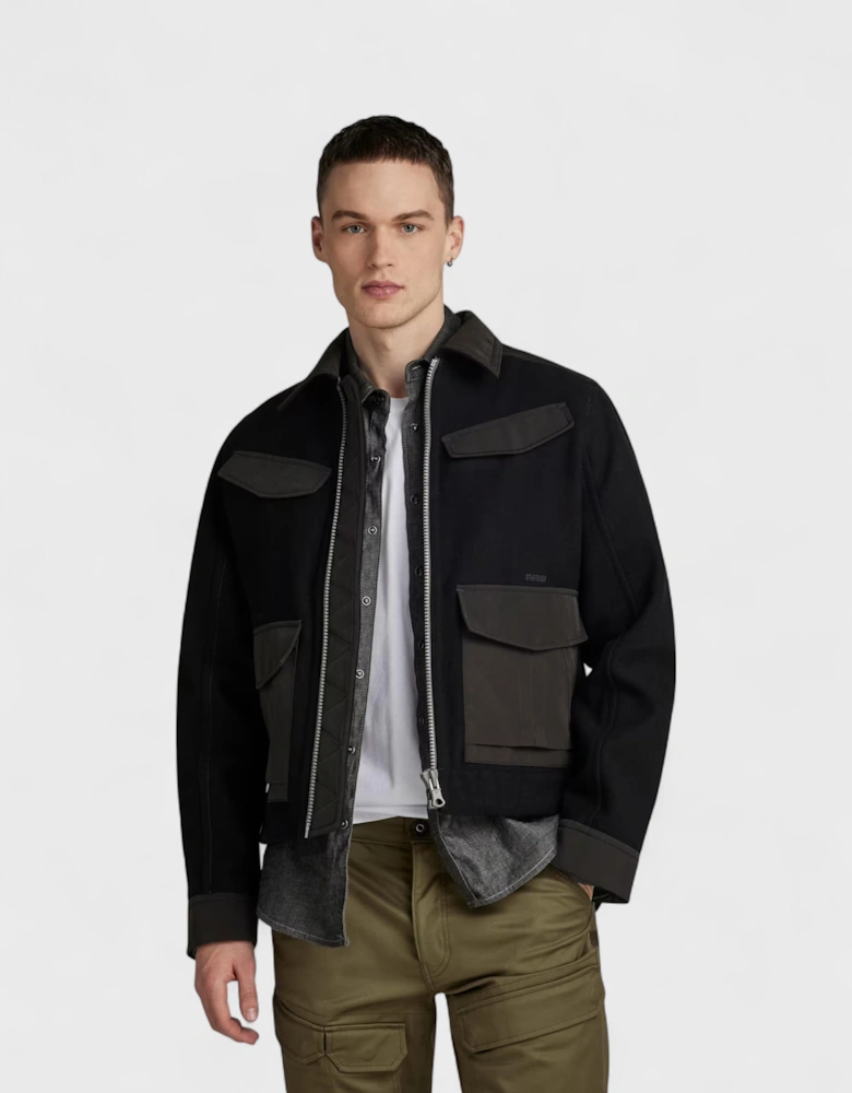 Raw Short Wool Jacket Black