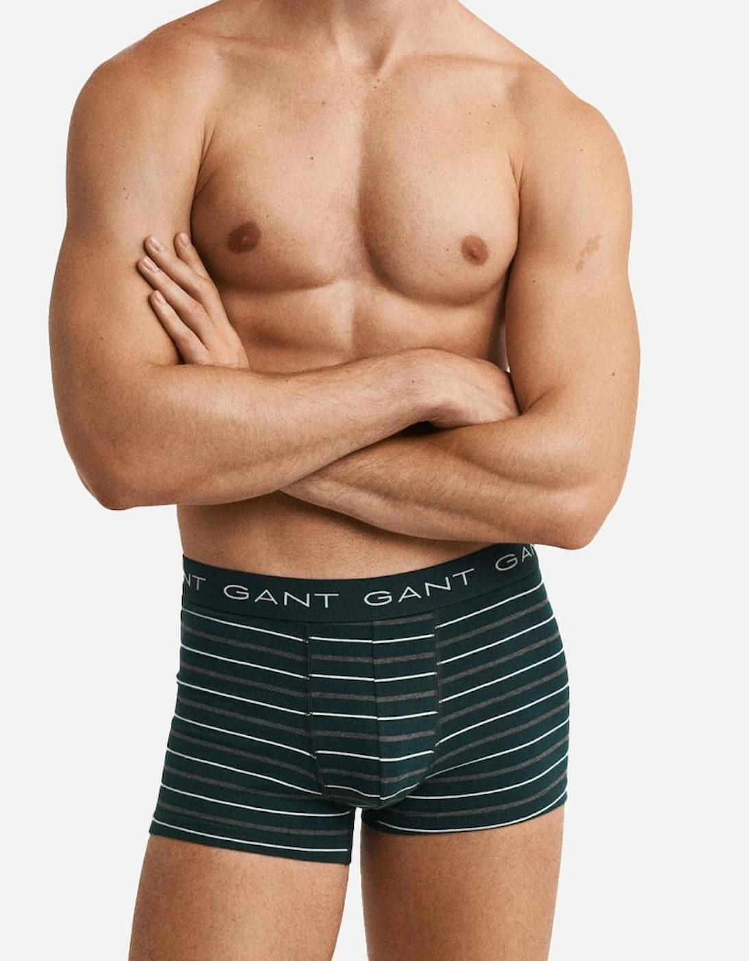 3-Pack Striped Print Boxer Trunks Gift Set in Tartan Green