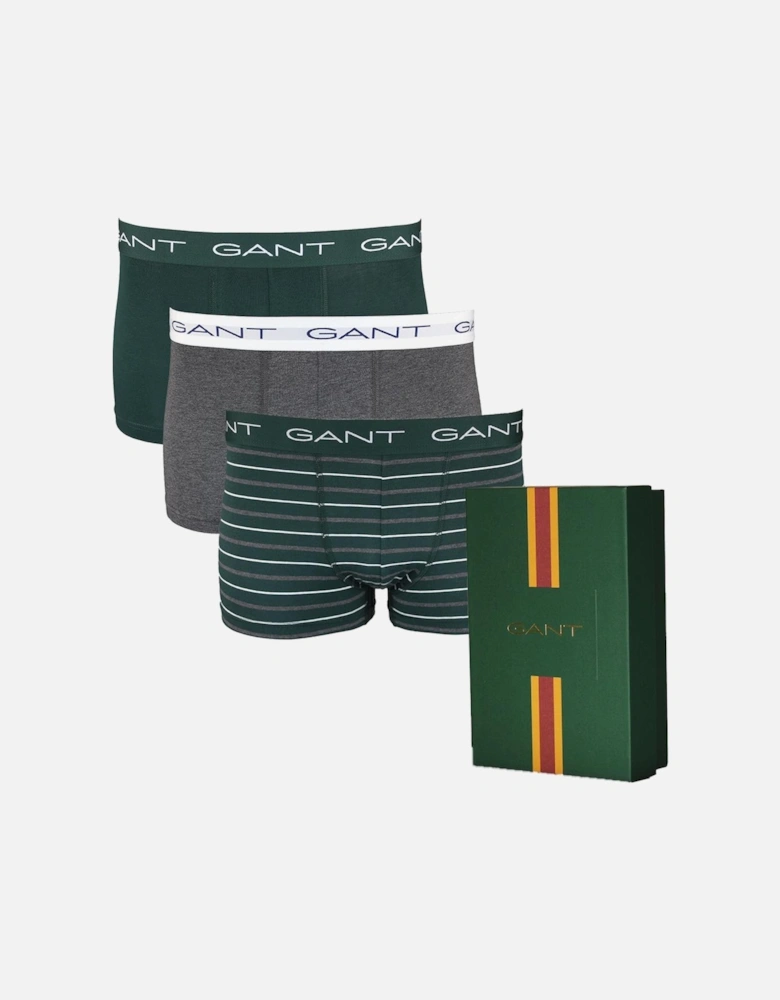 3-Pack Striped Print Boxer Trunks Gift Set in Tartan Green