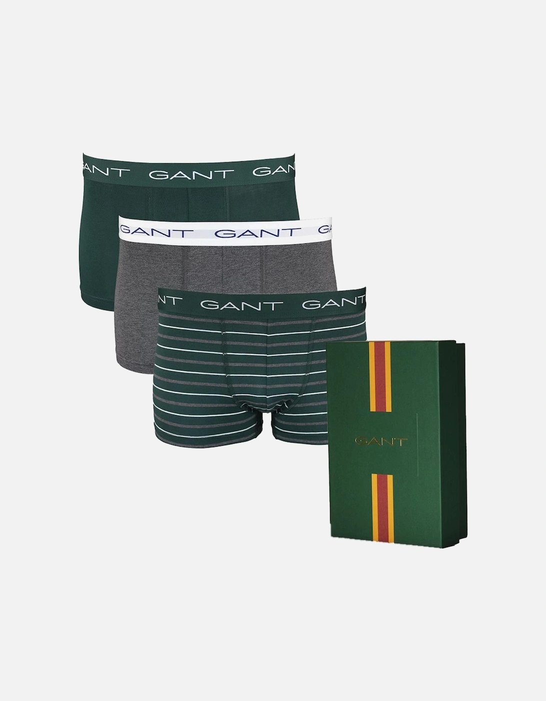 3-Pack Striped Print Boxer Trunks Gift Set in Tartan Green, 6 of 5