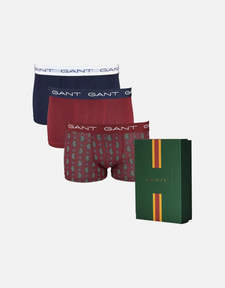 3-Pack Paisley Print Boxer Trunks Gift Set in Plumped Red