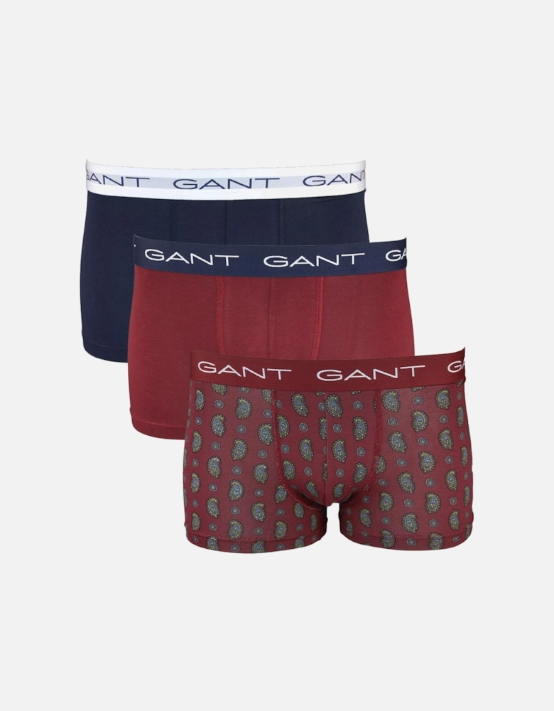 3-Pack Paisley Print Boxer Trunks Gift Set in Plumped Red