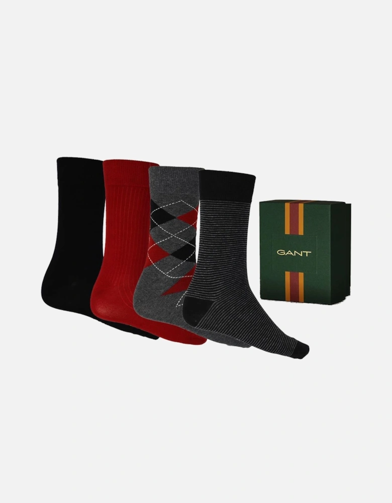 4-Pack Argyle & Stripe Print Socks Gift Set, in Charcoal Melange