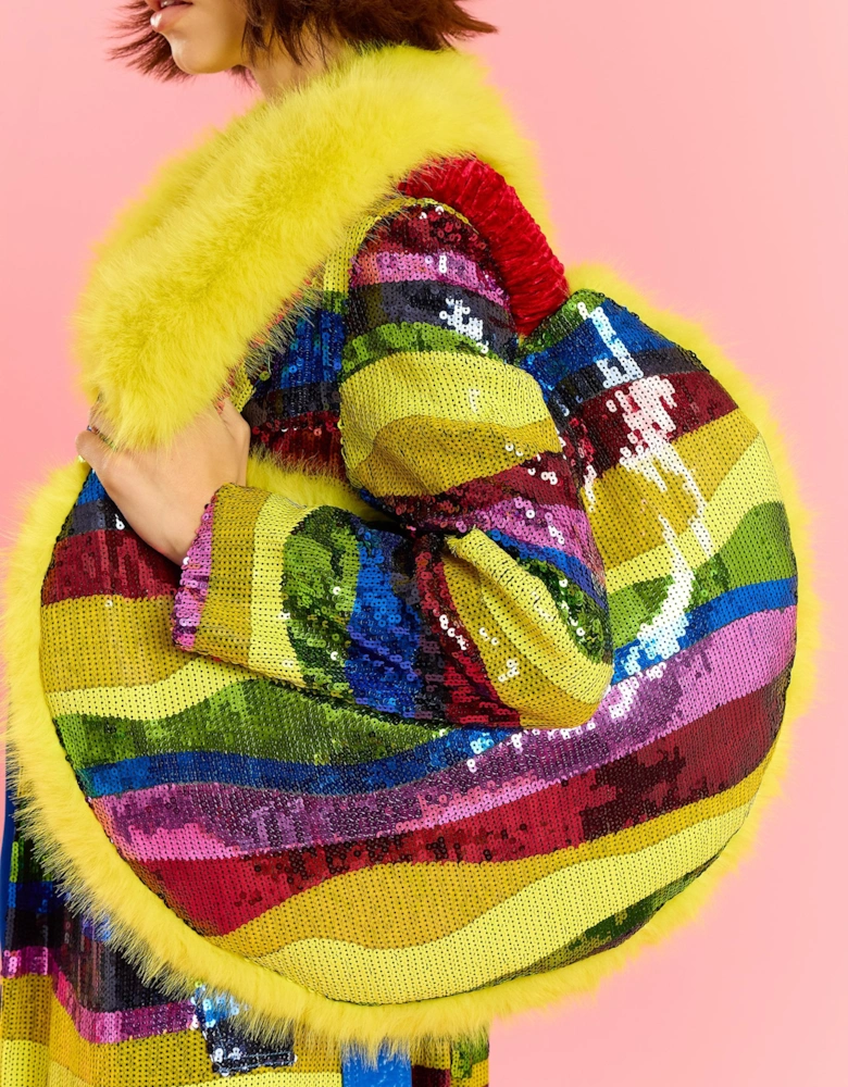 Yellow Sequin and Faux Fur Bag