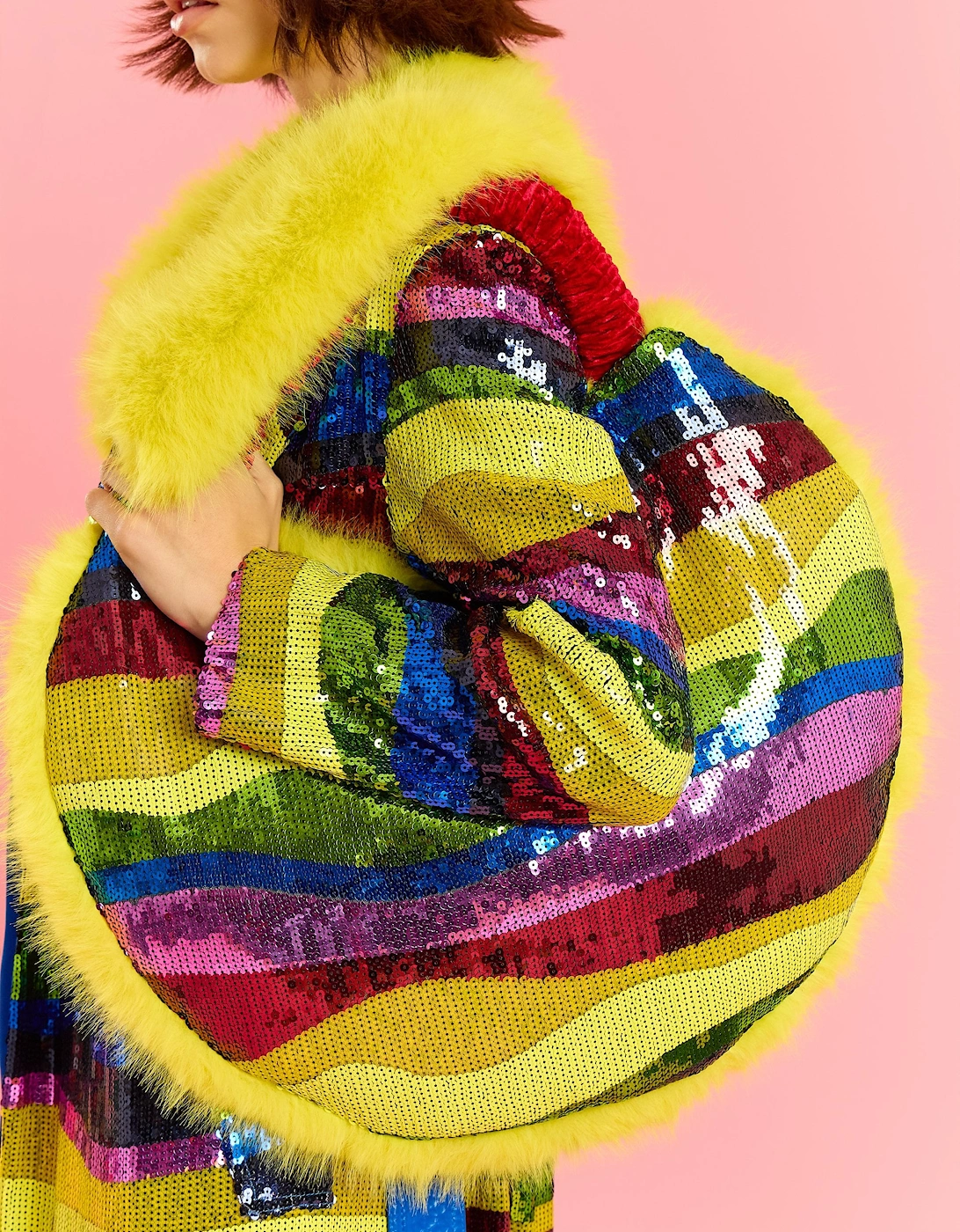 Yellow Sequin and Faux Fur Bag, 3 of 2