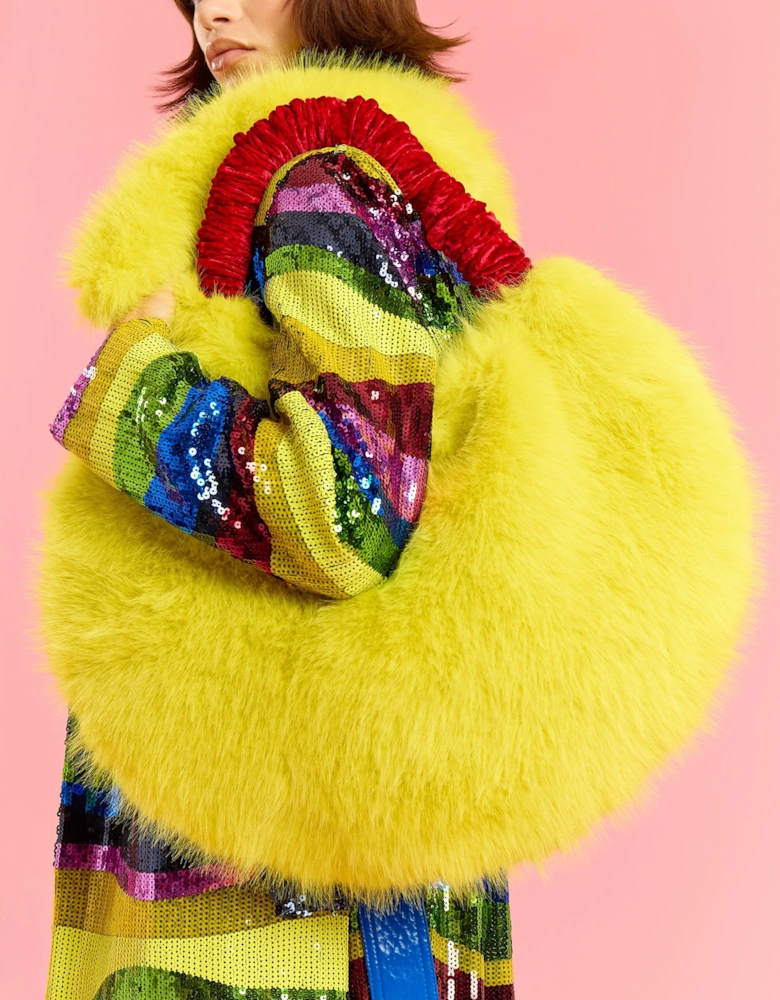 Yellow Sequin and Faux Fur Bag