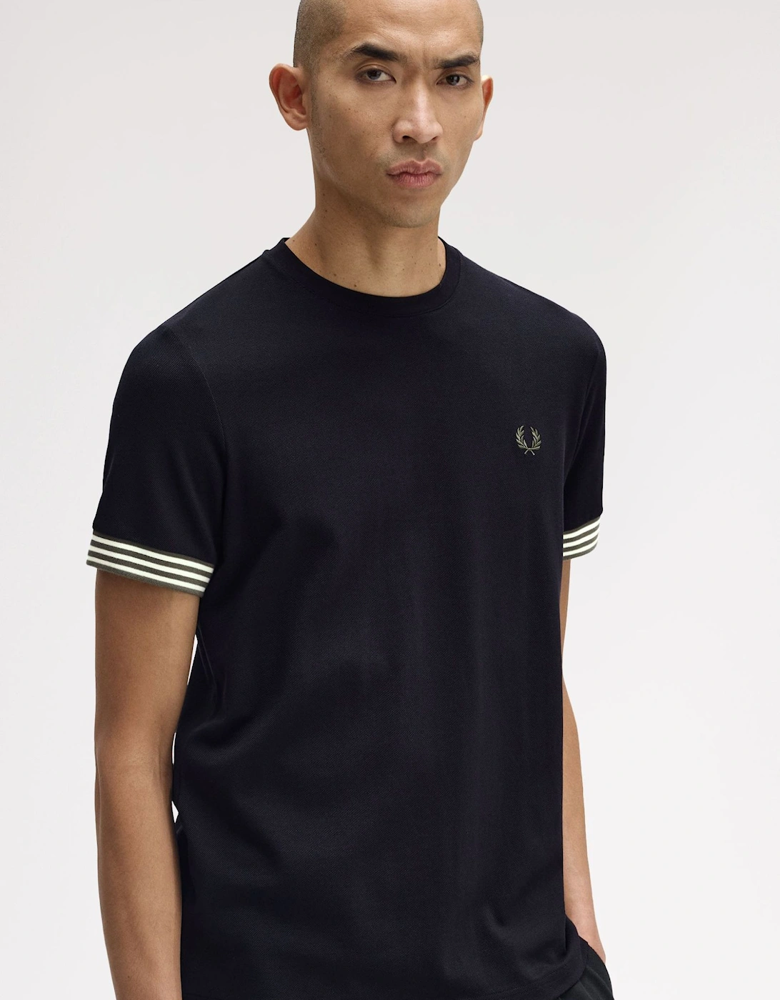 M7707 Striped Cuff T-Shirt - Black
