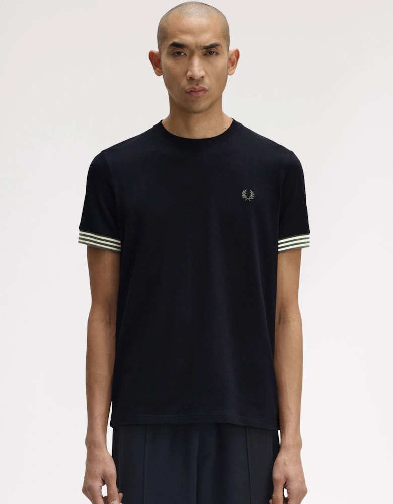 M7707 Striped Cuff T-Shirt - Black