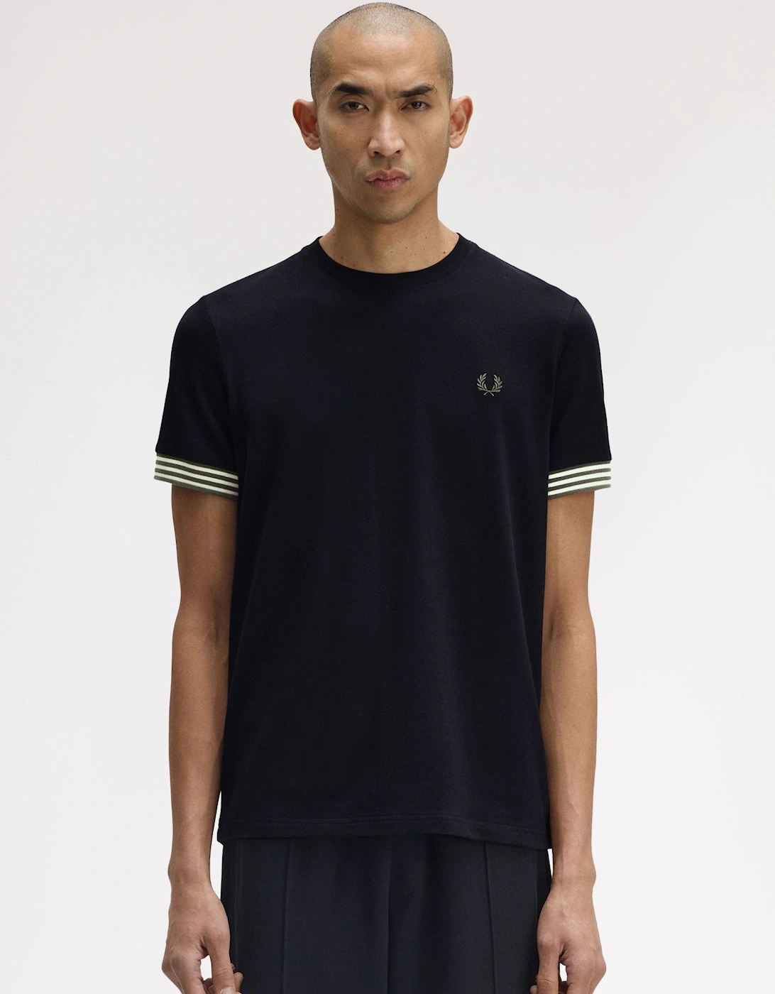 M7707 Striped Cuff T-Shirt - Black