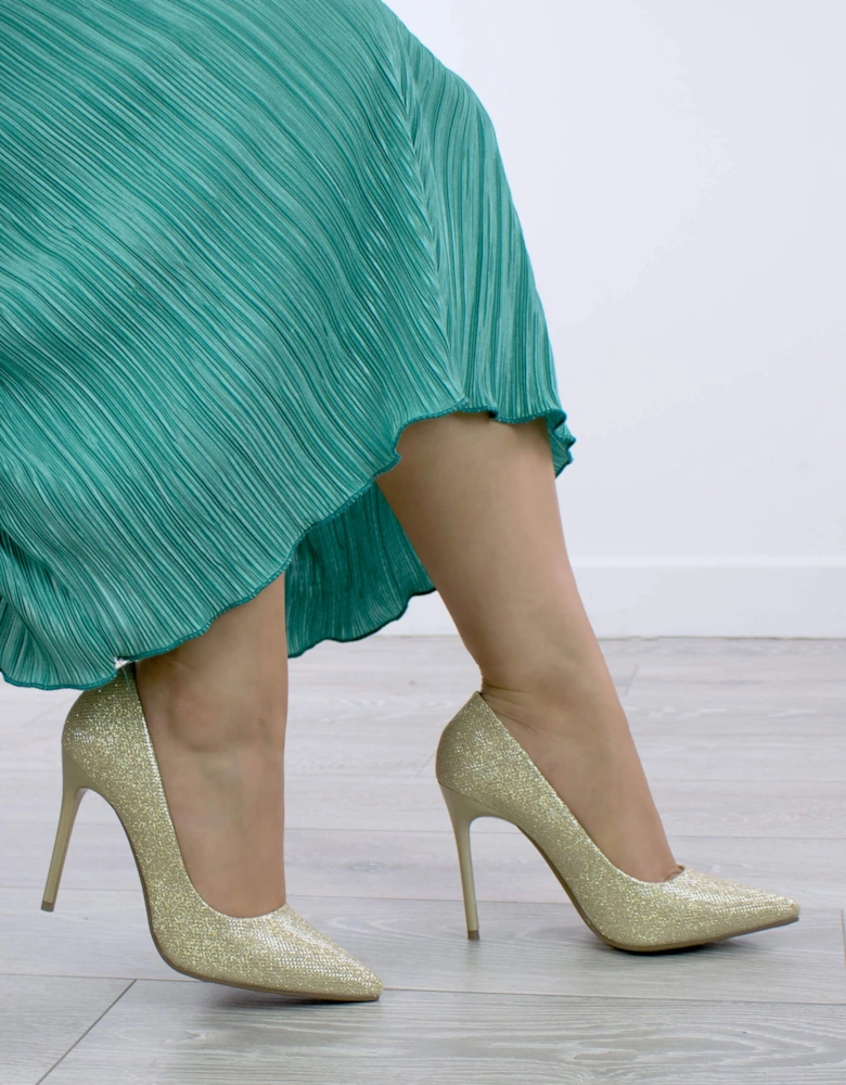 High Stiletto Heel Glitter Pointed Toe  Court Shoes