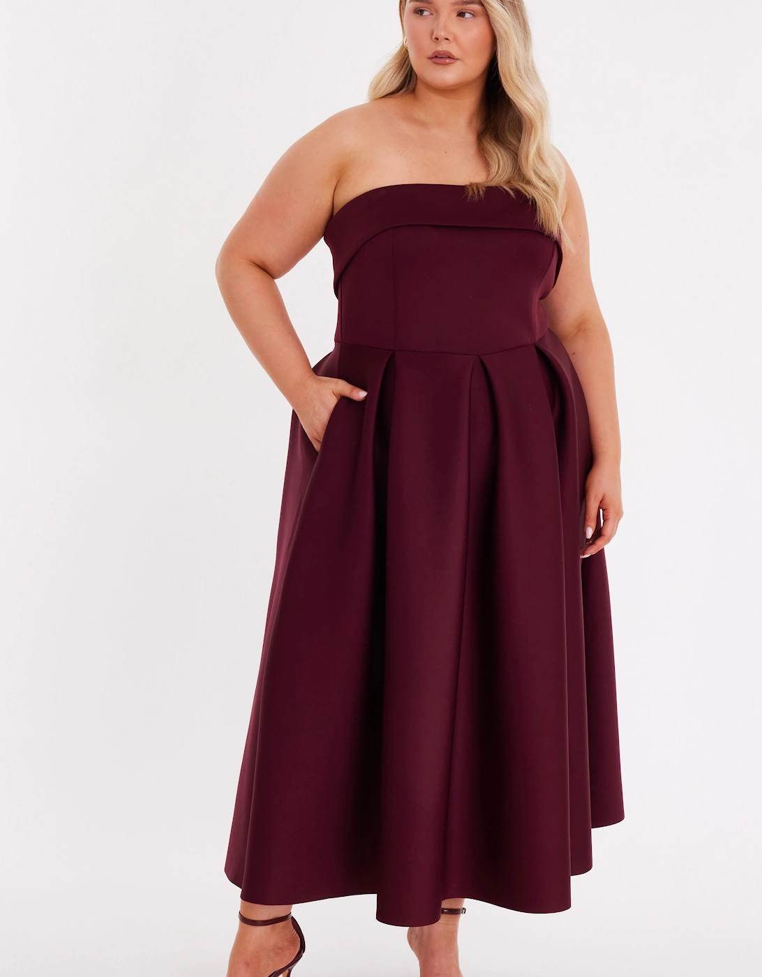 Burgundy Curve Bandeau Skater Dress, 2 of 1