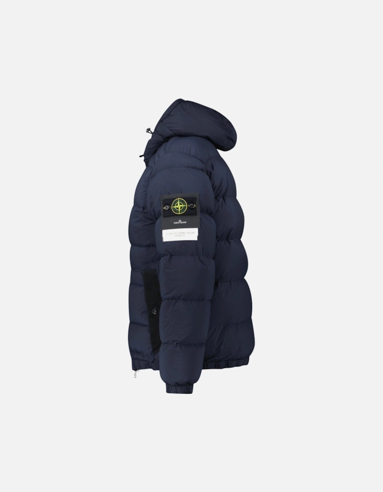 Hooded Puffer Jacket In Seamless Tunnel Nylon Navy