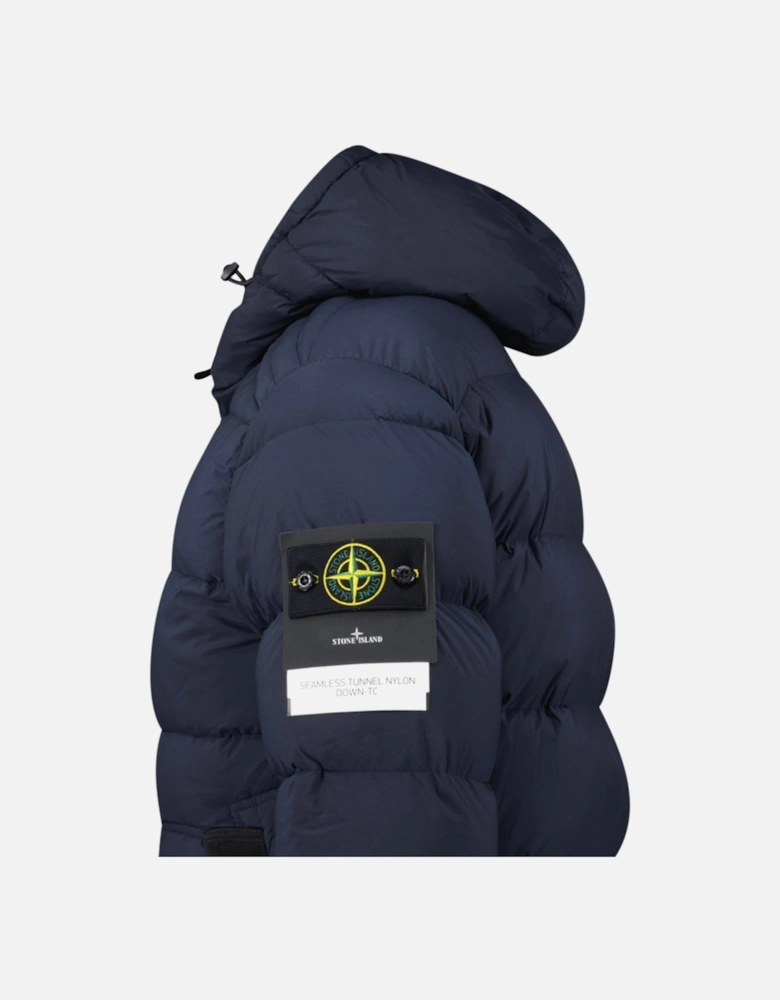 Hooded Puffer Jacket In Seamless Tunnel Nylon Navy