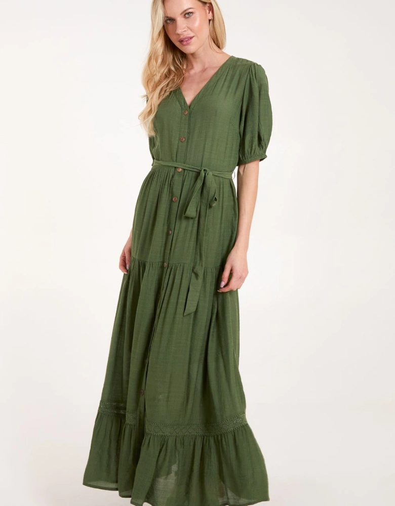 Button Through Tie Maxi Dress