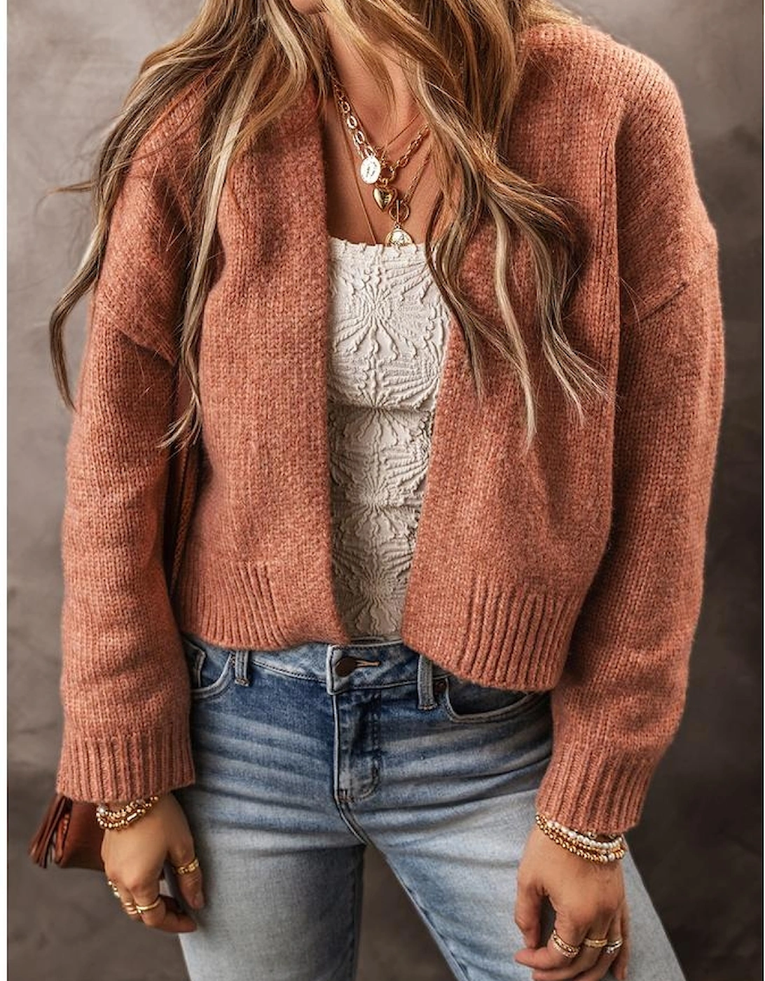 Light French Beige Drop Shoulder Open Front Cropped Cardigan, 10 of 9