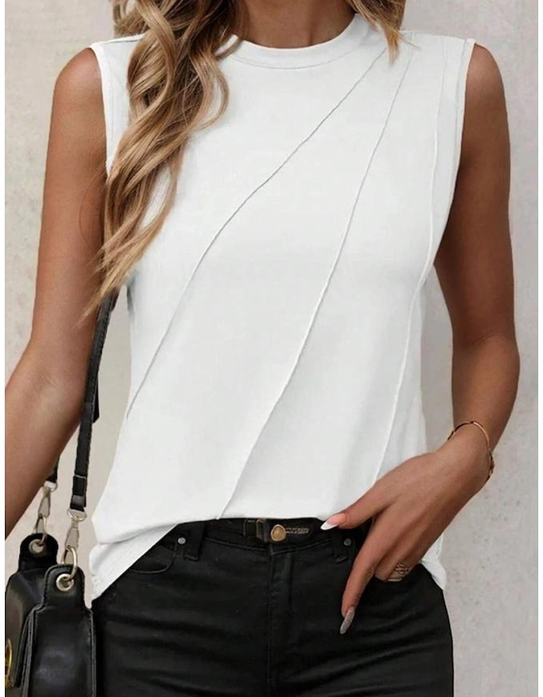 White Crew Neck Pleated Tank Top, 13 of 12