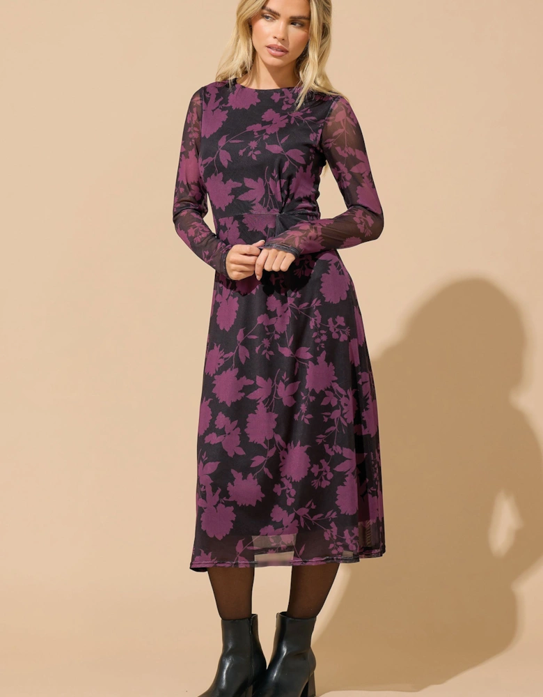Petite Floral Mesh Midi Dress