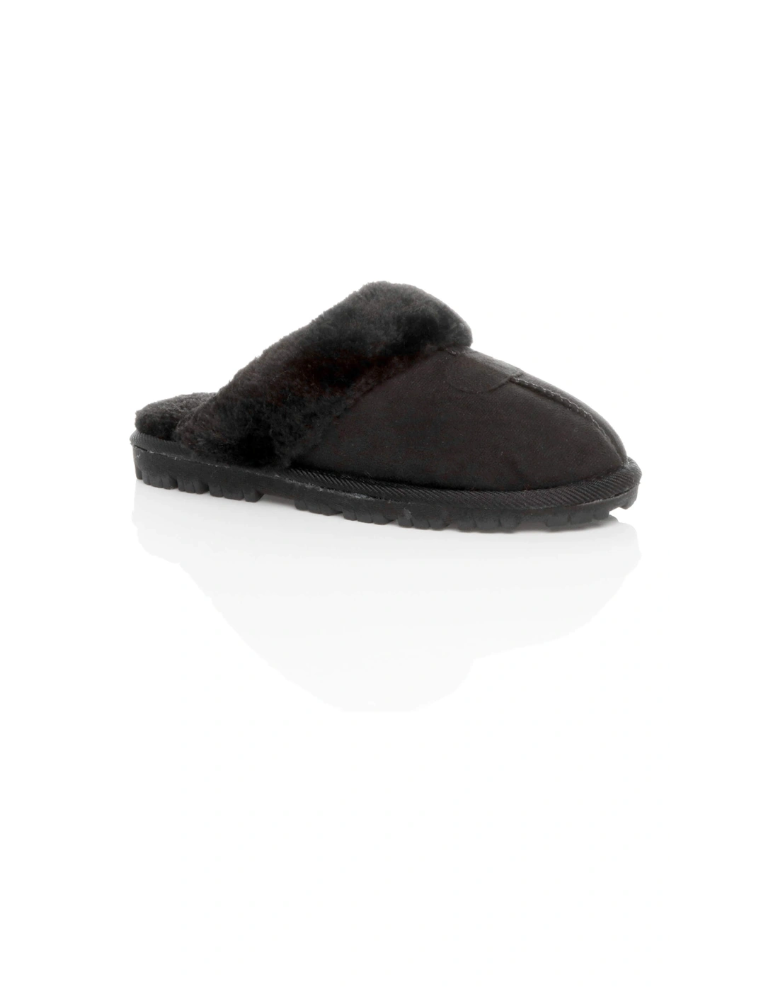 Flat  Heel Faux Fur Lined Slip On Memory Foam Mules  Slippers, 2 of 1