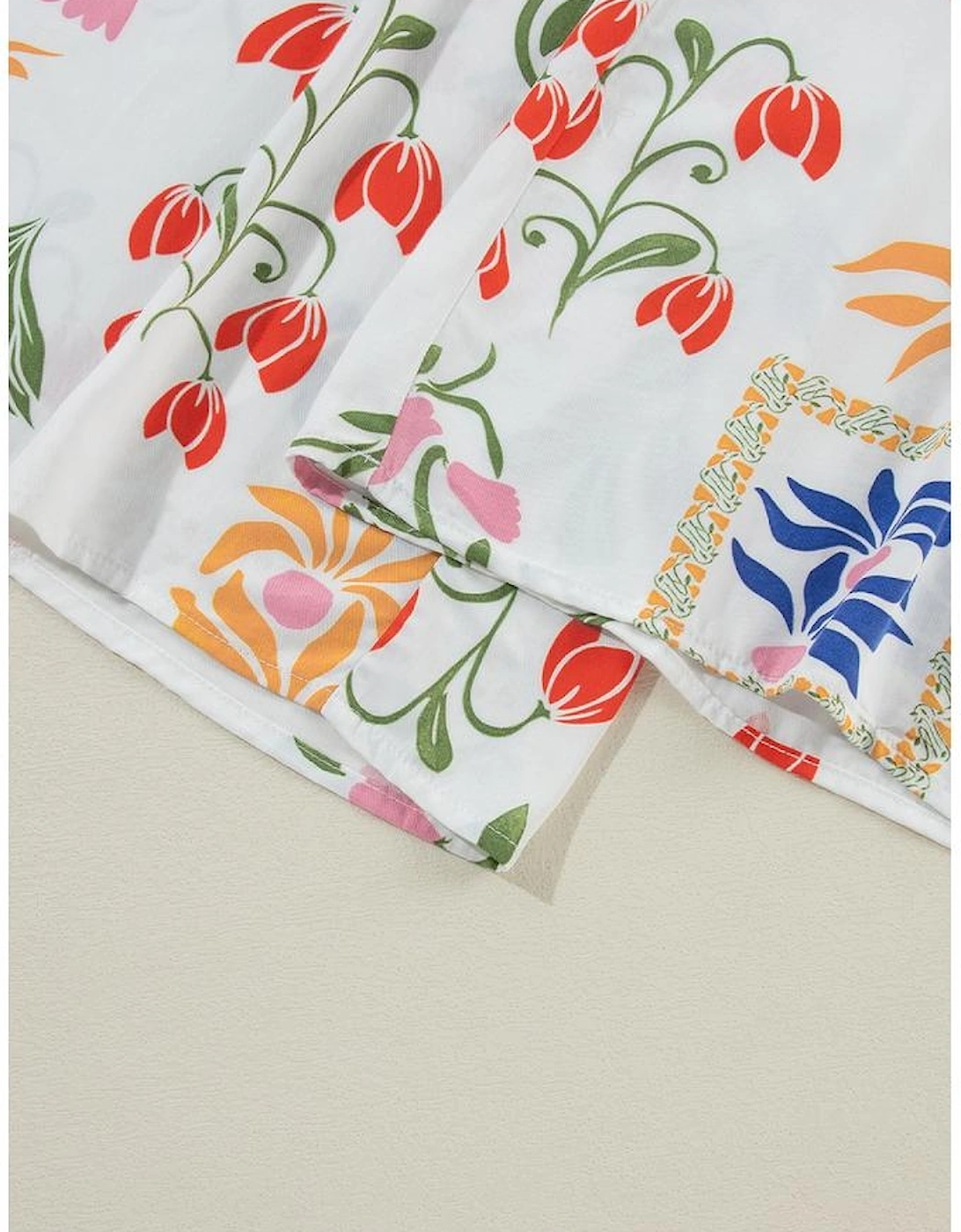 White Colorful Printed Square Neck Tank and Wide Leg Pants Set