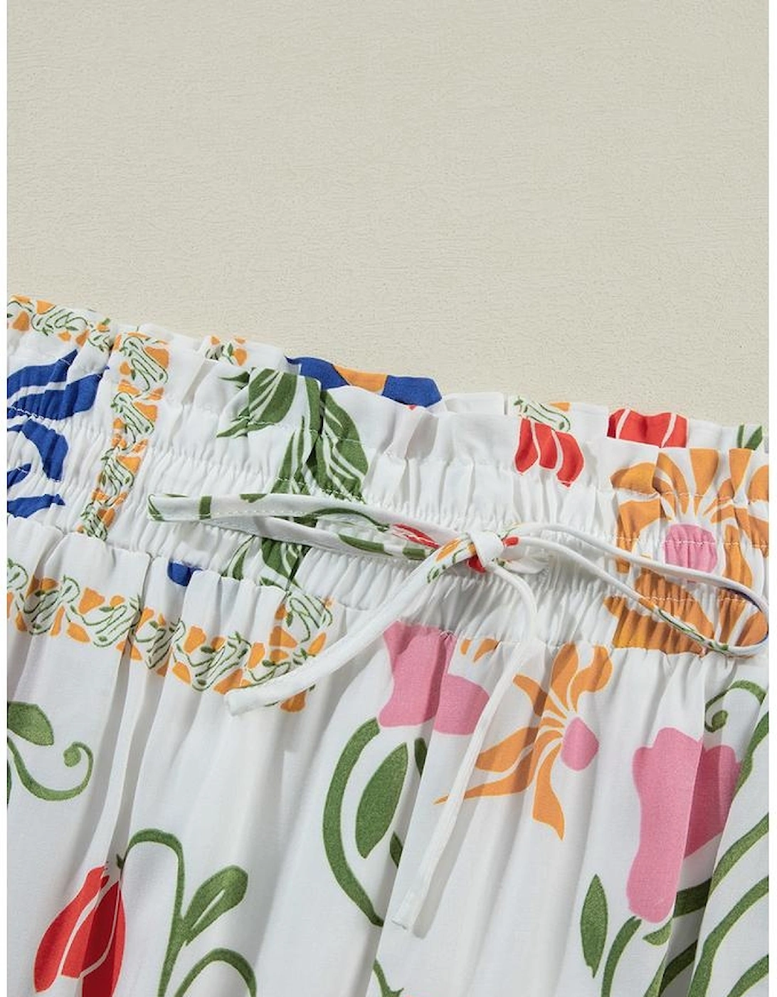 White Colorful Printed Square Neck Tank and Wide Leg Pants Set