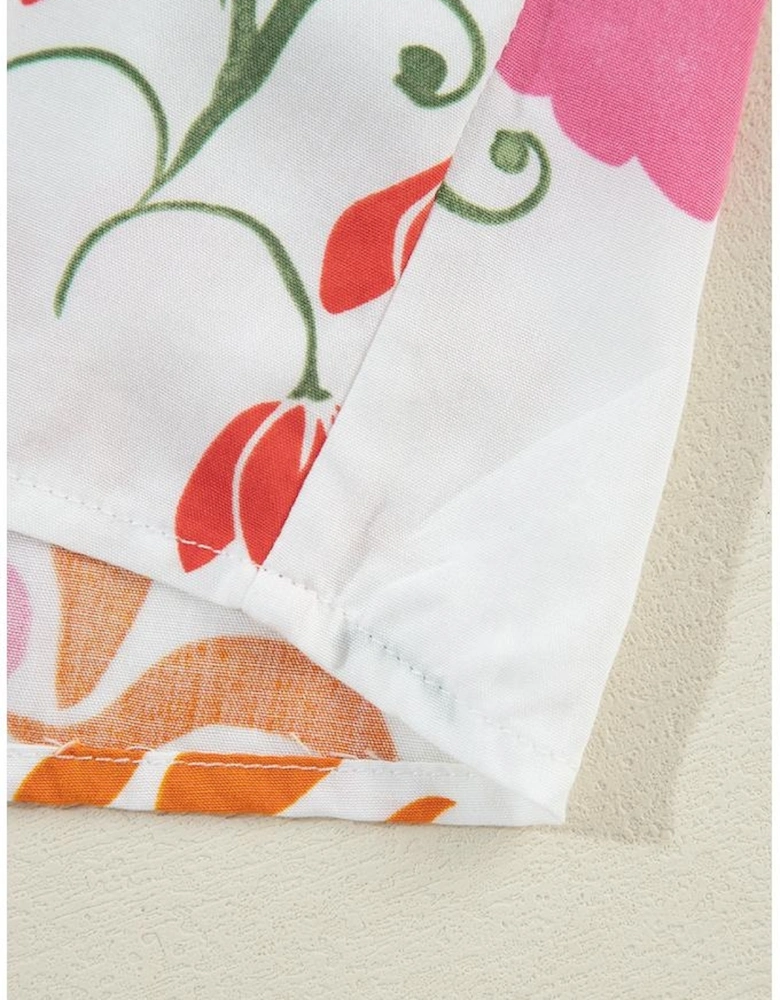 White Colorful Printed Square Neck Tank and Wide Leg Pants Set