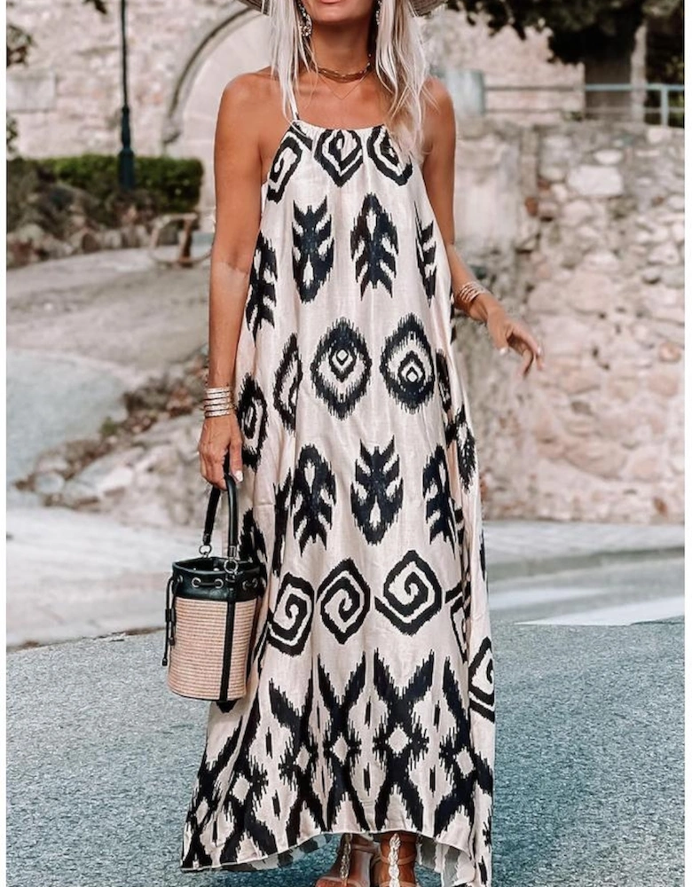 Black Western  Aztec Printed Fashion Vacation Sundress