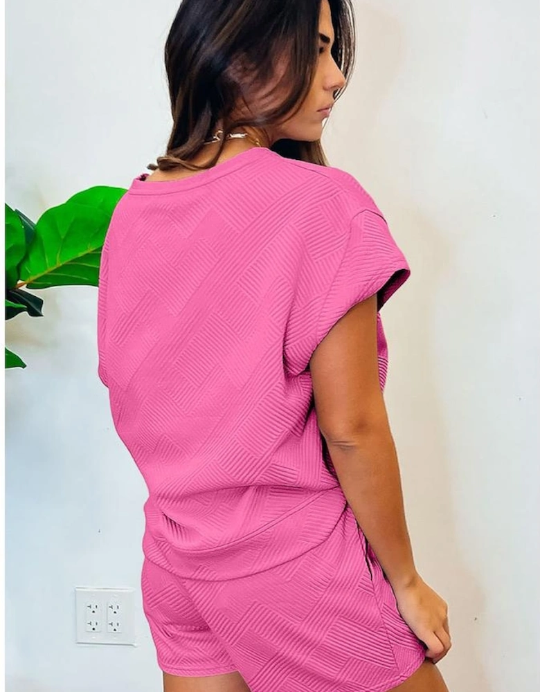 Strawberry Pink Sequined MAMA Letter Graphic Textured Short 2pcs Set