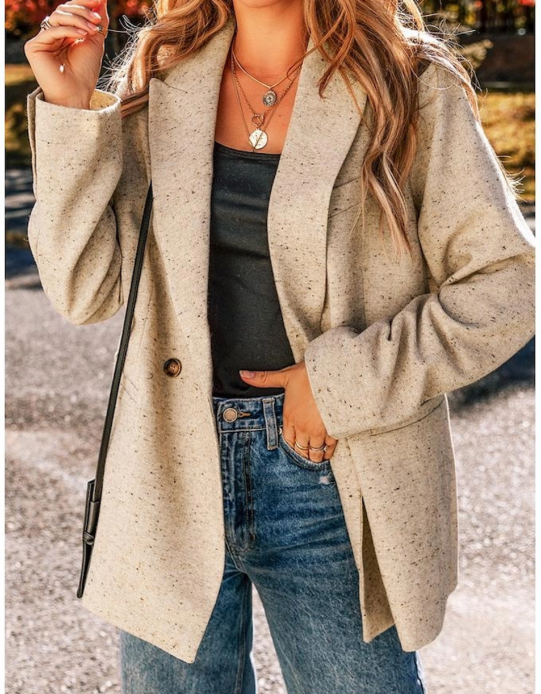 Oatmeal Single Breasted Elegant Suit Jacket