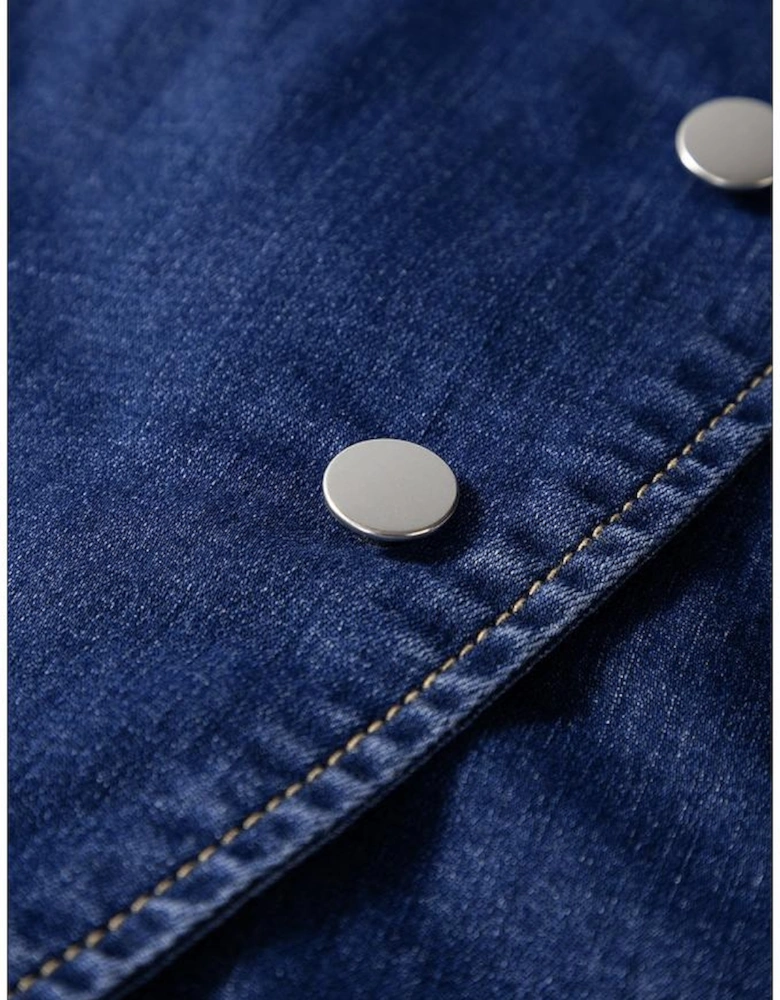 Bluing Asymmetric Wrapped Buttoned High Waist Denim Shorts