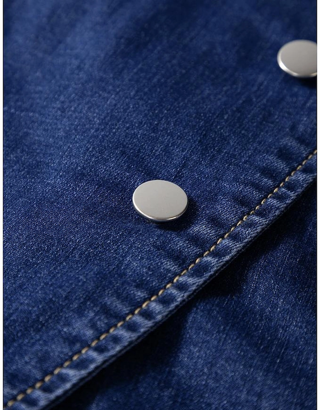 Bluing Asymmetric Wrapped Buttoned High Waist Denim Shorts