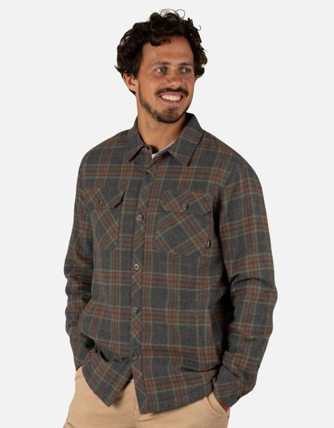 Mens Woody Sherpa Lined Shacket Long Sleeve Shirt, 2 of 1