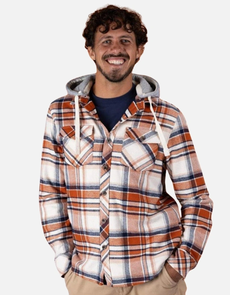 Mens Beale Hooded Check Long Sleeve Shirt