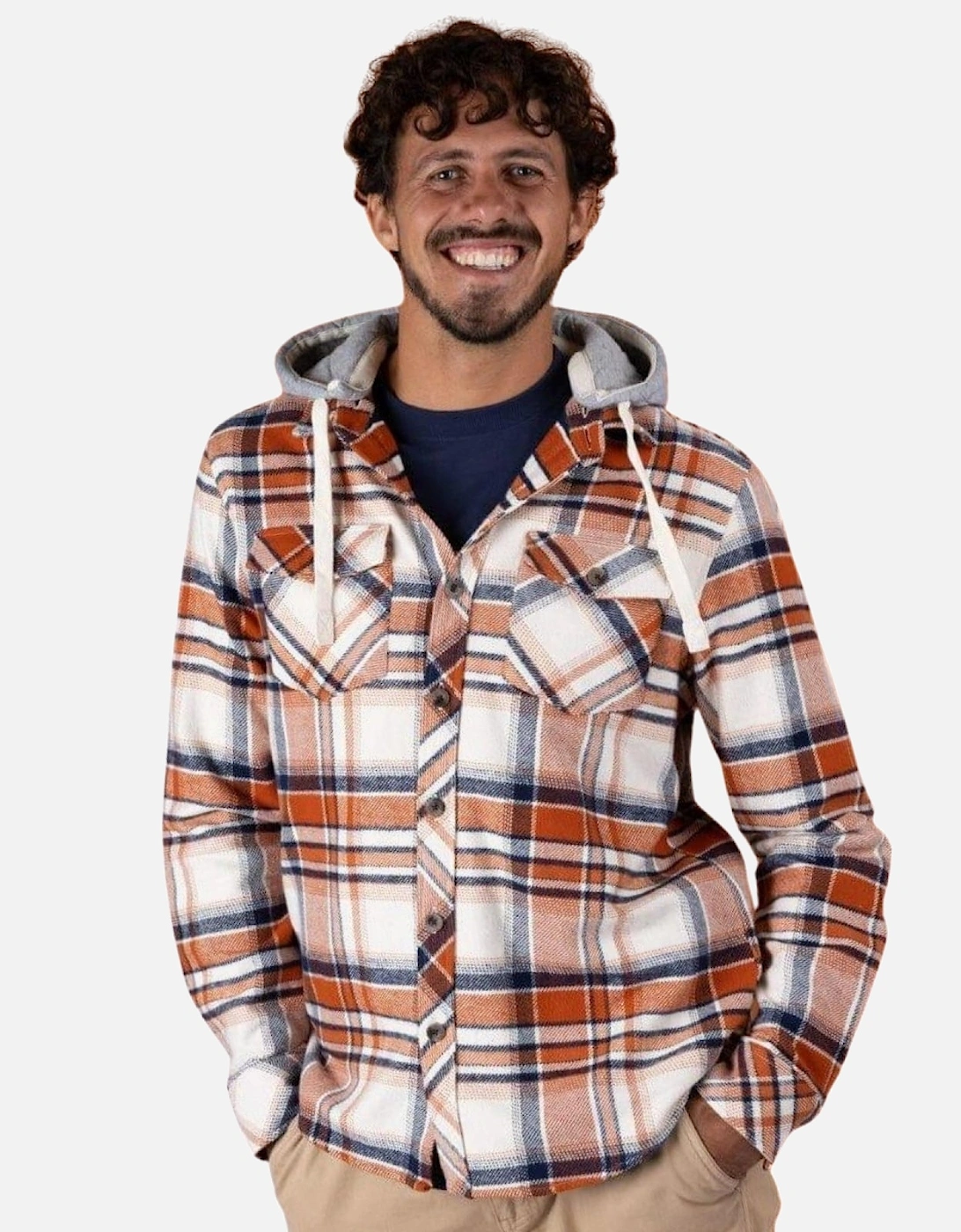 Mens Beale Hooded Check Long Sleeve Shirt, 2 of 1
