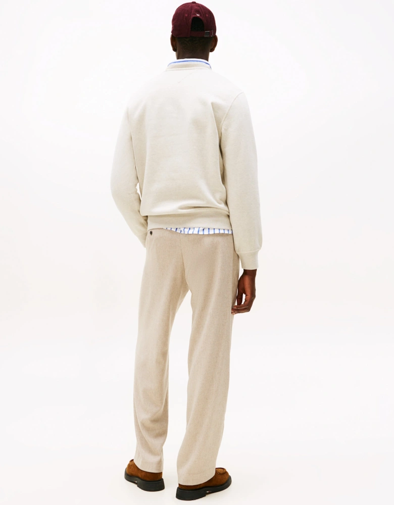 Essential Flag Embroidery Mens Fleece Crew Sweatshirt - Heathered Oatmilk