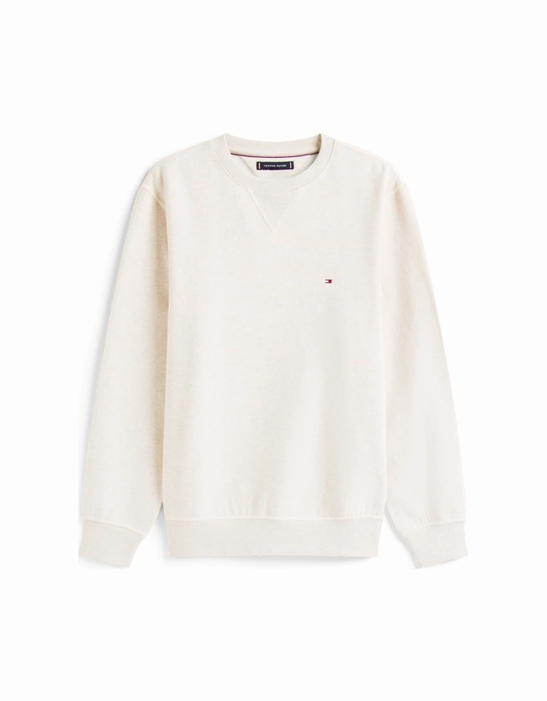 Essential Flag Embroidery Mens Fleece Crew Sweatshirt - Heathered Oatmilk
