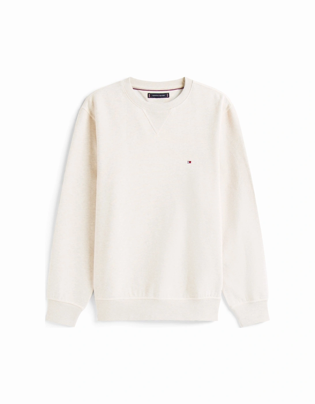 Essential Flag Embroidery Mens Fleece Crew Sweatshirt - Heathered Oatmilk