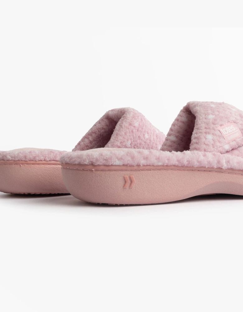 Isotoner POPCORN TURNOVER OPEN TOE Womens Mule Slippers Pink Spot