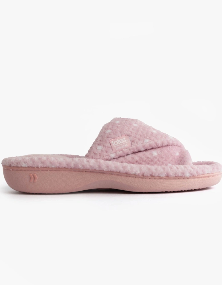 Isotoner POPCORN TURNOVER OPEN TOE Womens Mule Slippers Pink Spot