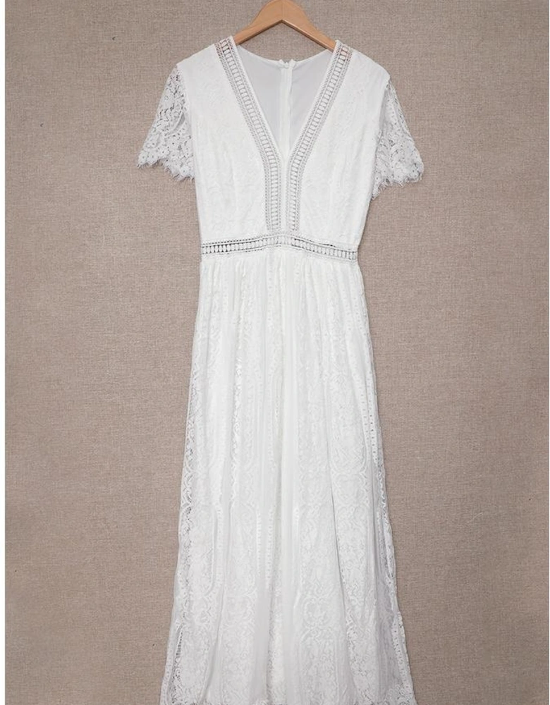 White Blue Fill Your Heart Lace Maxi Dress