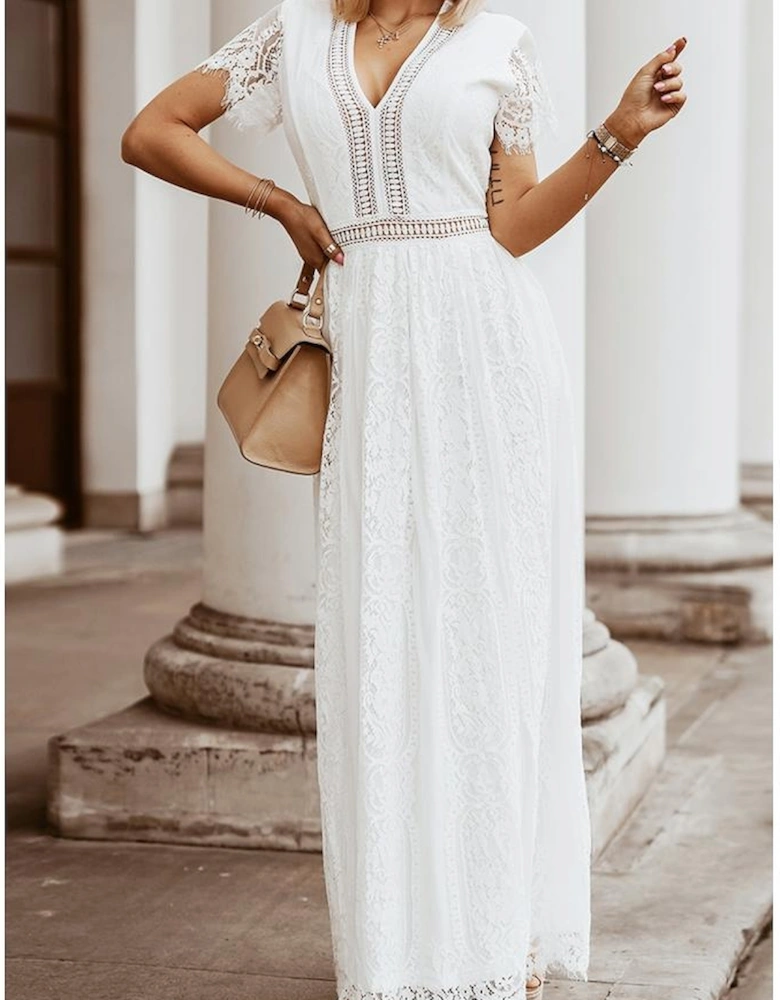 White Blue Fill Your Heart Lace Maxi Dress