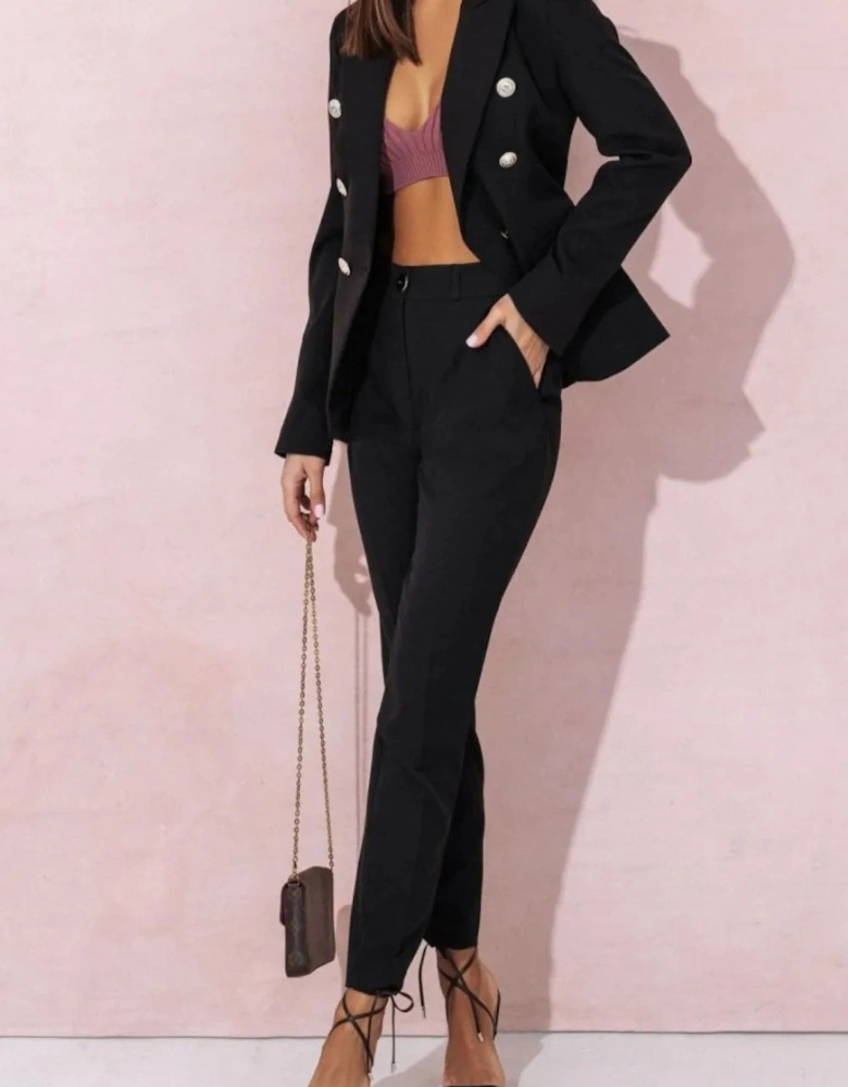 Lapel Collar Long Sleeve Blazer and Pants Set