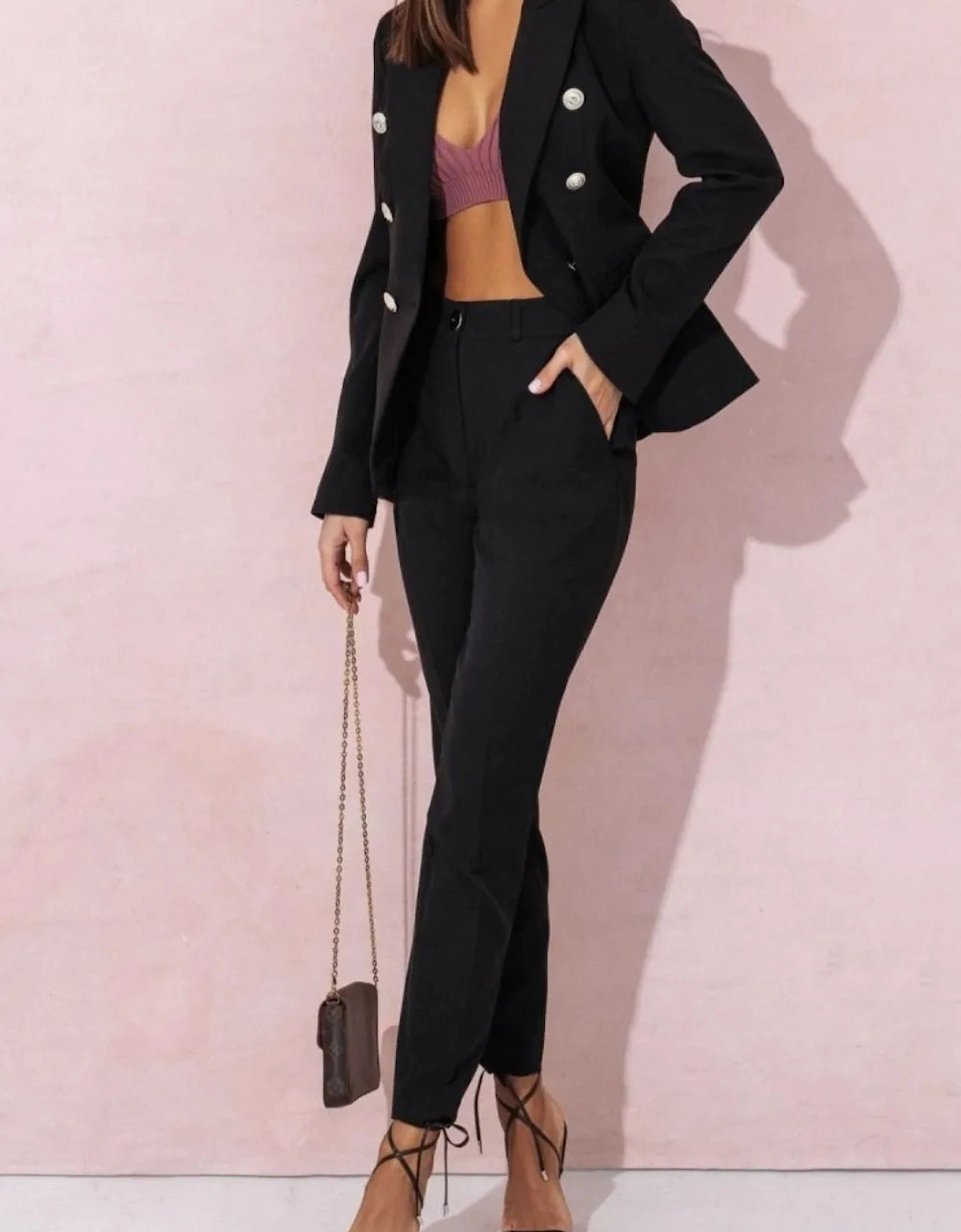 Lapel Collar Long Sleeve Blazer and Pants Set